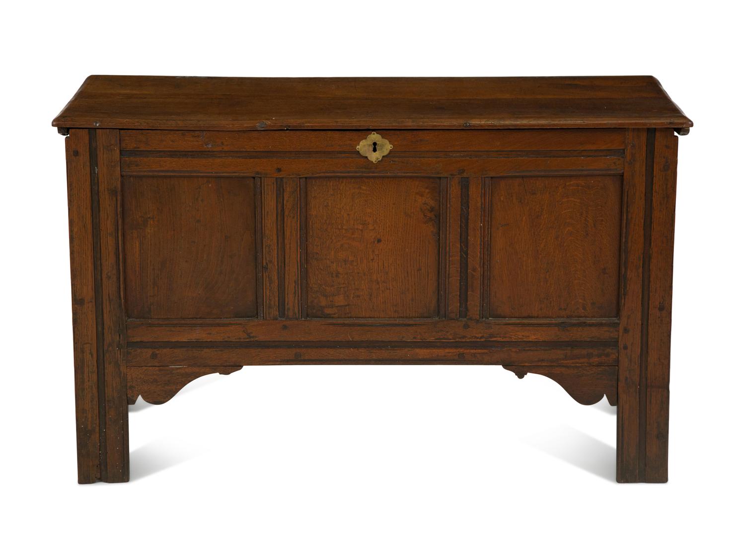 A Georgian Oak Three-Panel Coffer