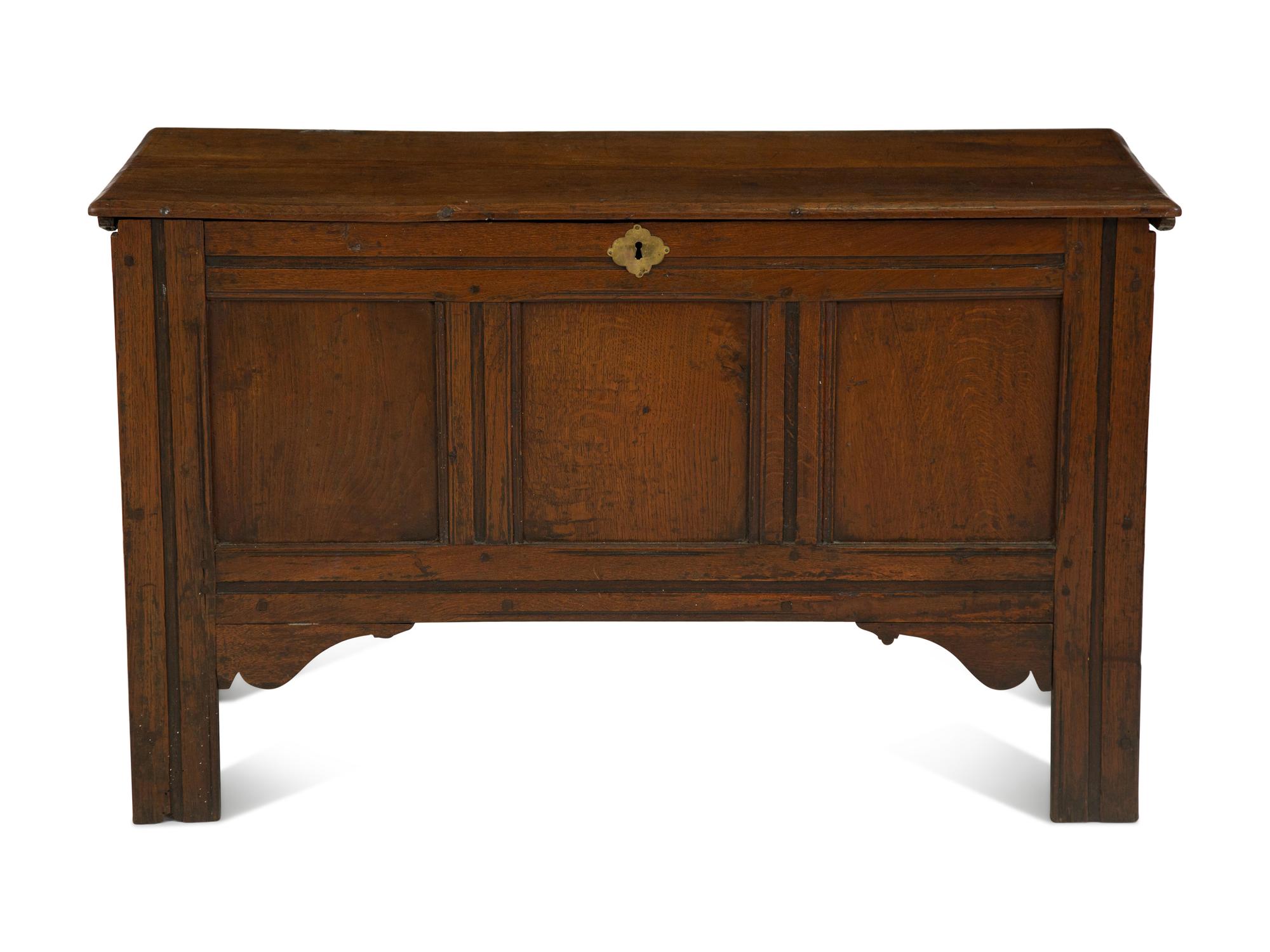 A Georgian Oak Three-Panel Coffer