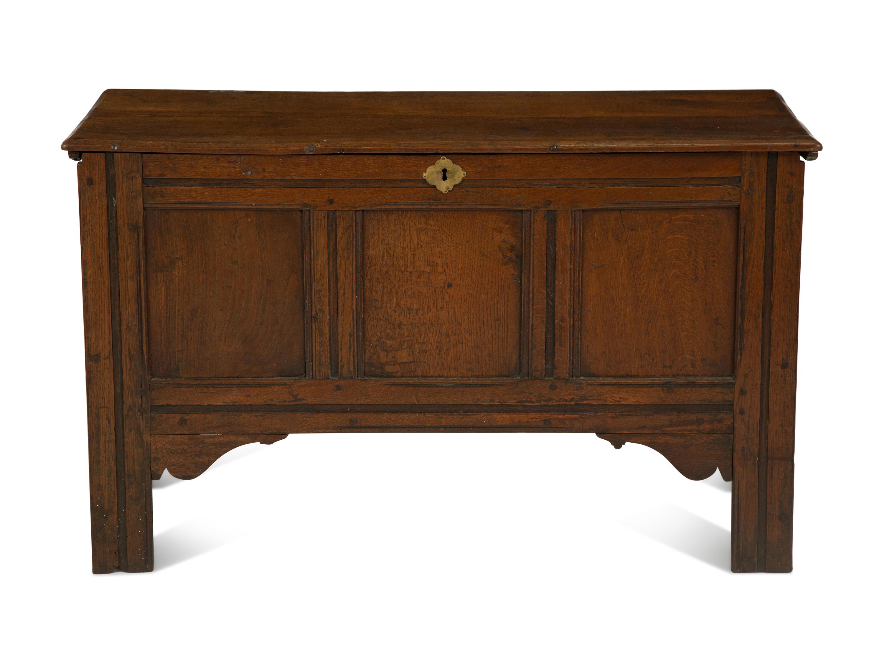 A Georgian Oak Three-Panel Coffer