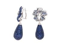 WHITE GOLD, INVISIBLY-SET SAPPHIRE AND DIAMOND FLOWER EARRINGS