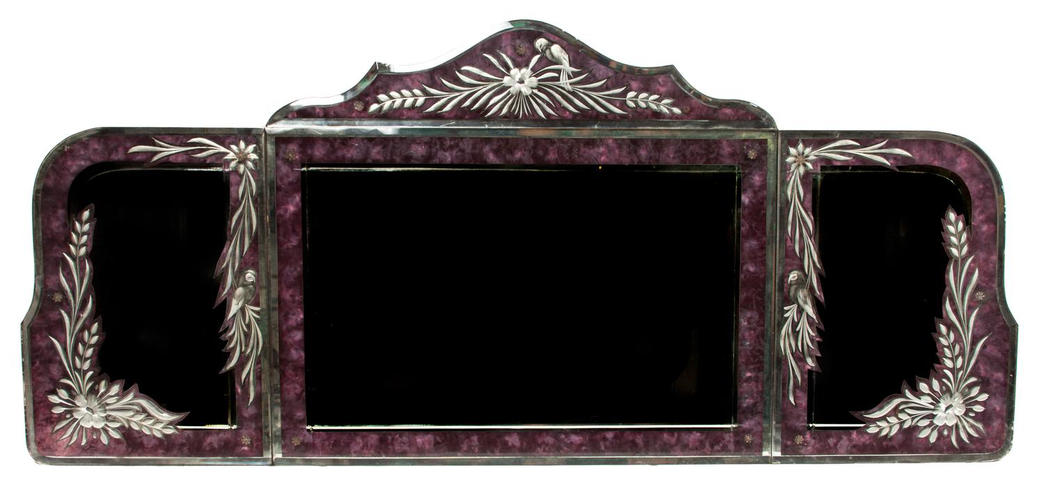 A Venetian Boudoir Triptych Mirror Height 21 x width 47 3/4 inches. — 19TH CENTURY