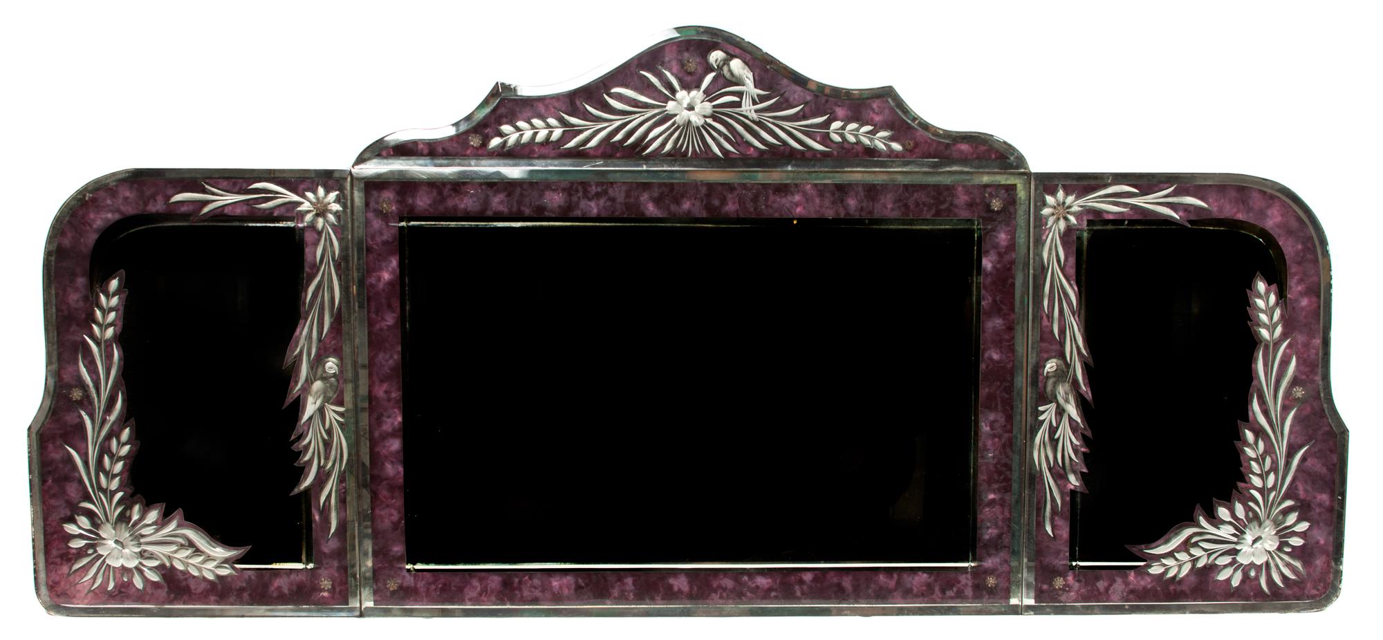 A Venetian Boudoir Triptych Mirror Height 21 x width 47 3/4 inches. — 19TH CENTURY
