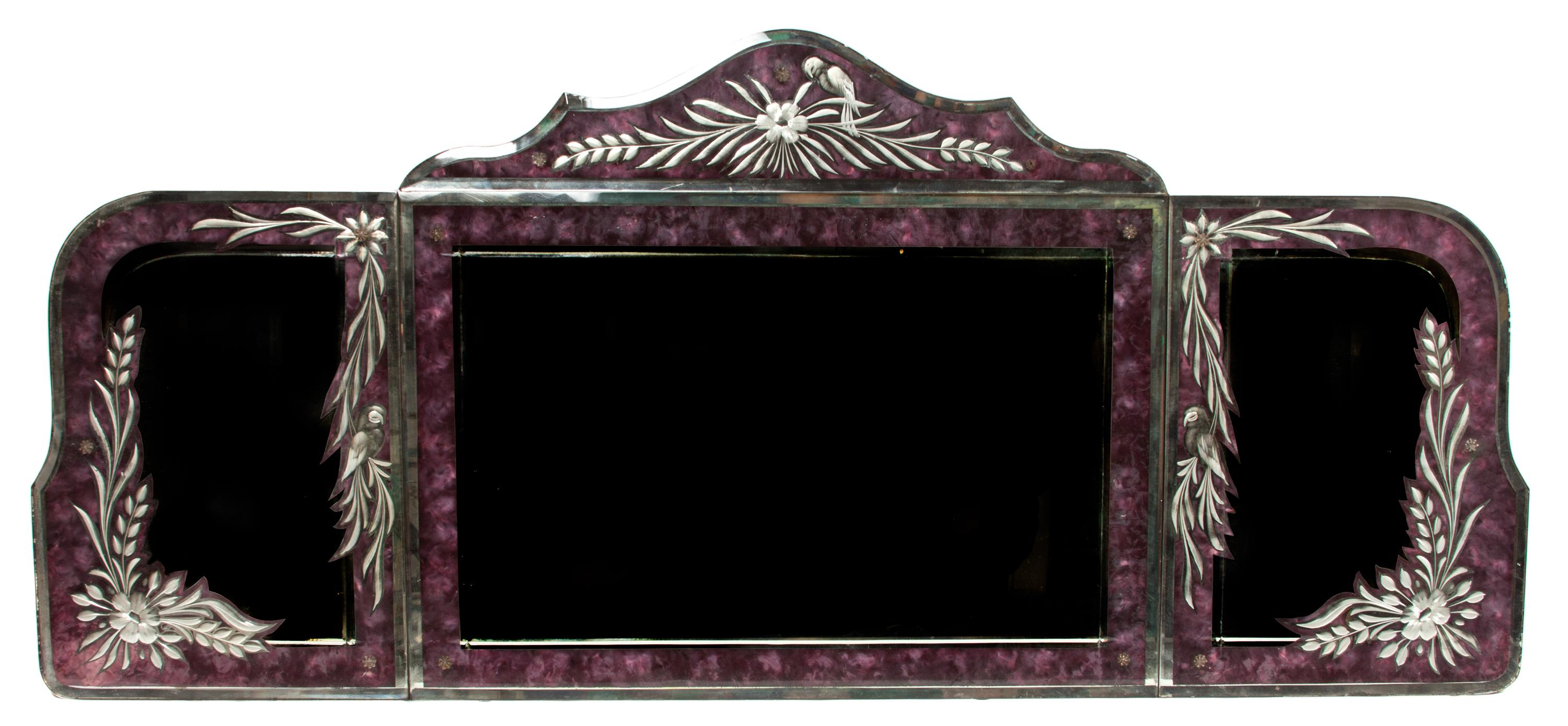 A Venetian Boudoir Triptych Mirror Height 21 x width 47 3/4 inches. — 19TH CENTURY