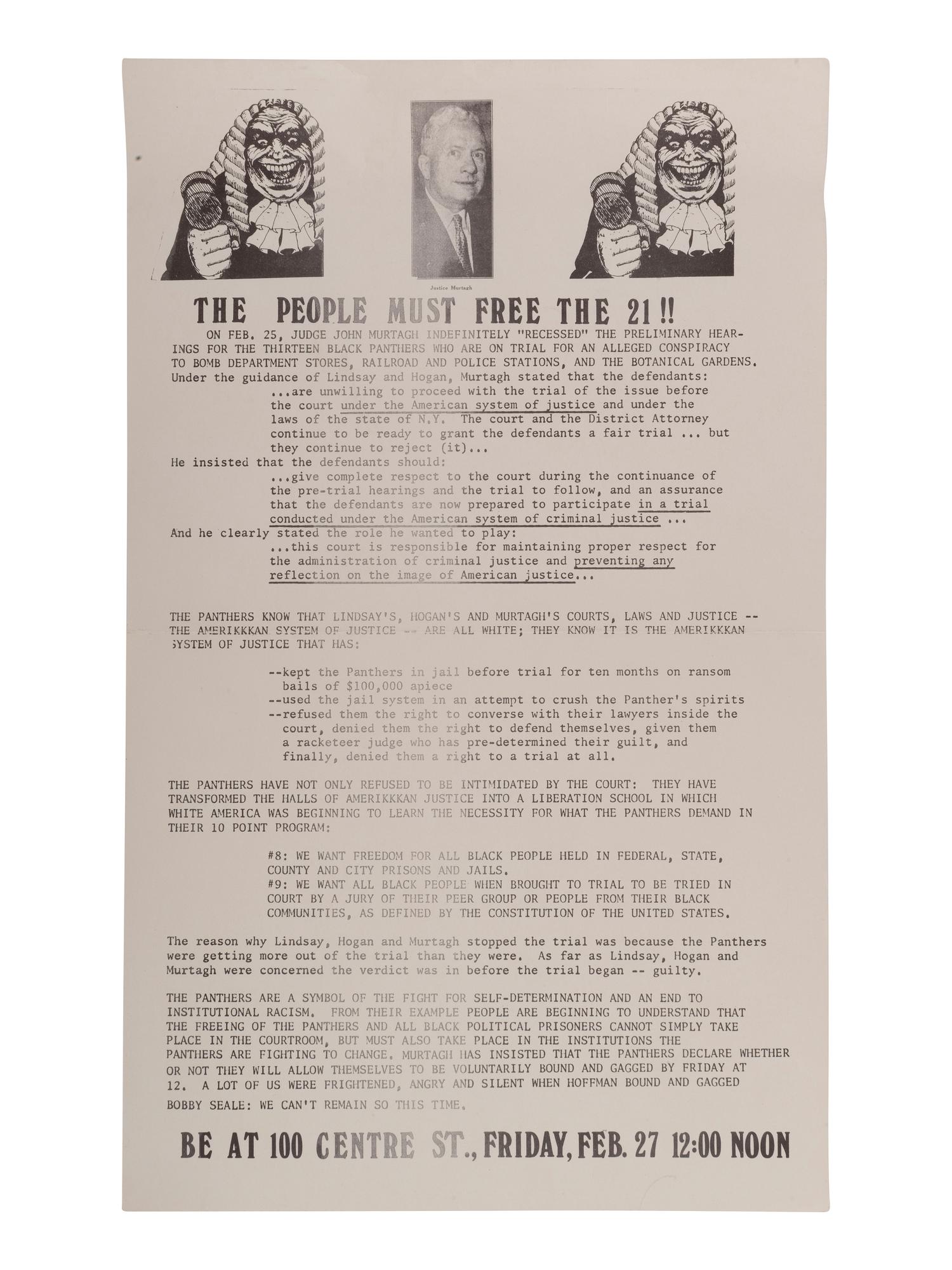 [BLACK PANTHER PARTY]. A group of 5 flyers and pamphlets issued by the Black Panther Party, incl. The People Must Free the 21!!