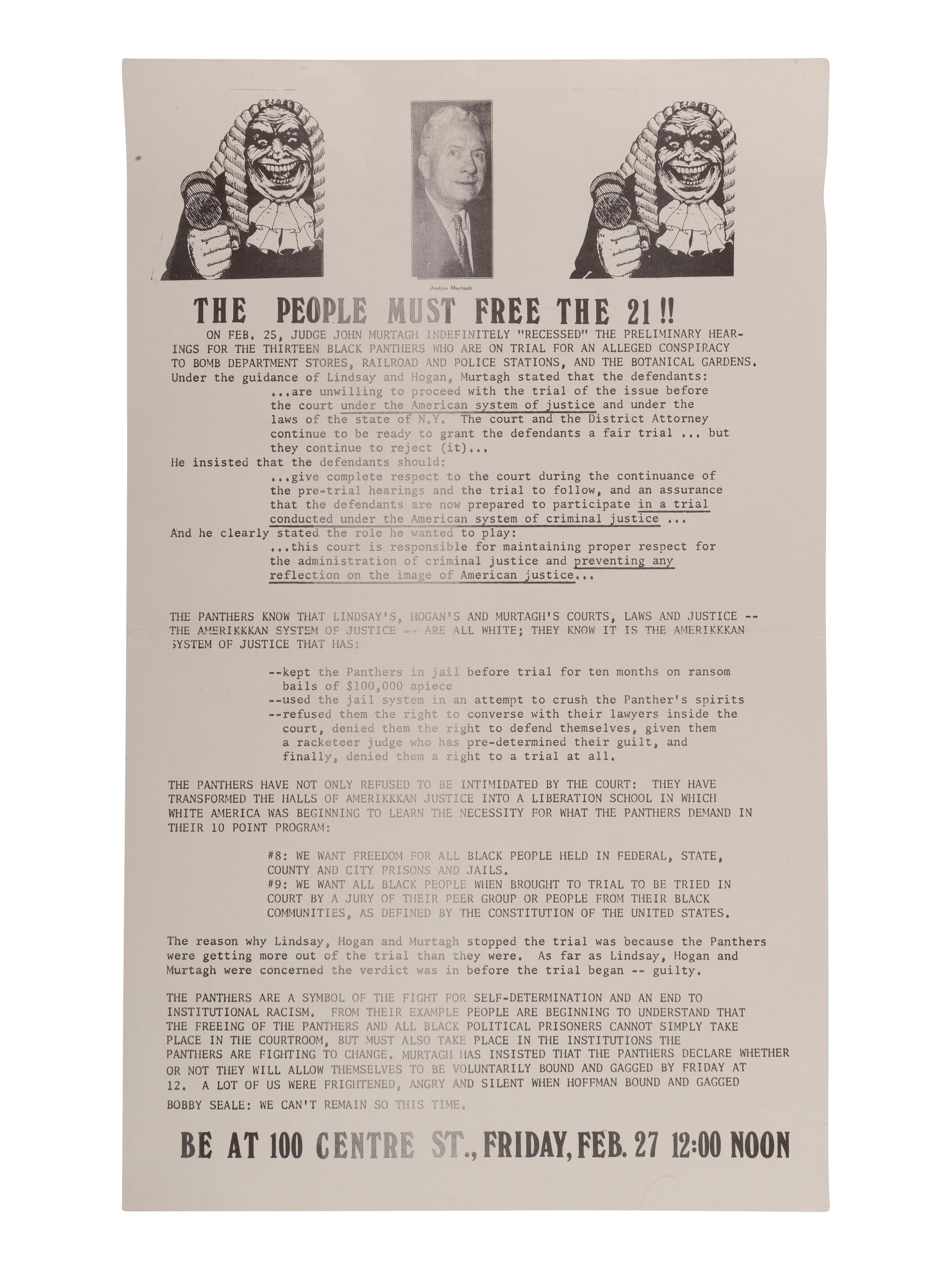 [BLACK PANTHER PARTY]. A group of 5 flyers and pamphlets issued by the Black Panther Party, incl. The People Must Free the 21!!