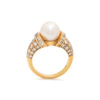 BVLGARI, YELLOW GOLD, CULTURED PEARL AND DIAMOND RING