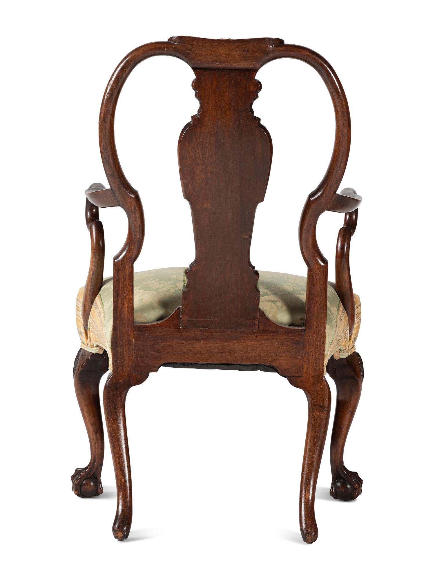 A George II Style Burl-Walnut Shepherd's Crook Claw-and-Ball Foot Armchair