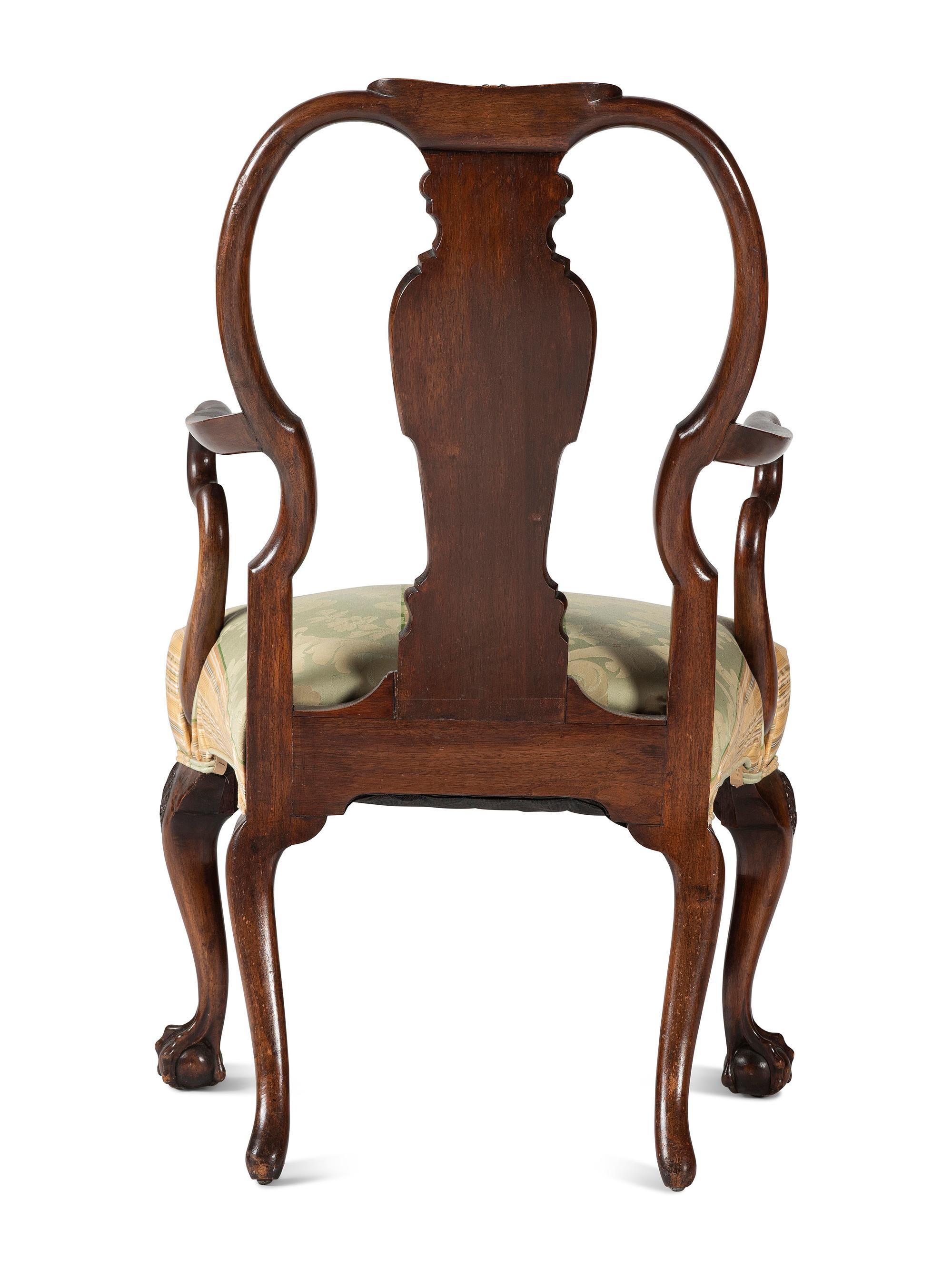 A George II Style Burl-Walnut Shepherd's Crook Claw-and-Ball Foot Armchair