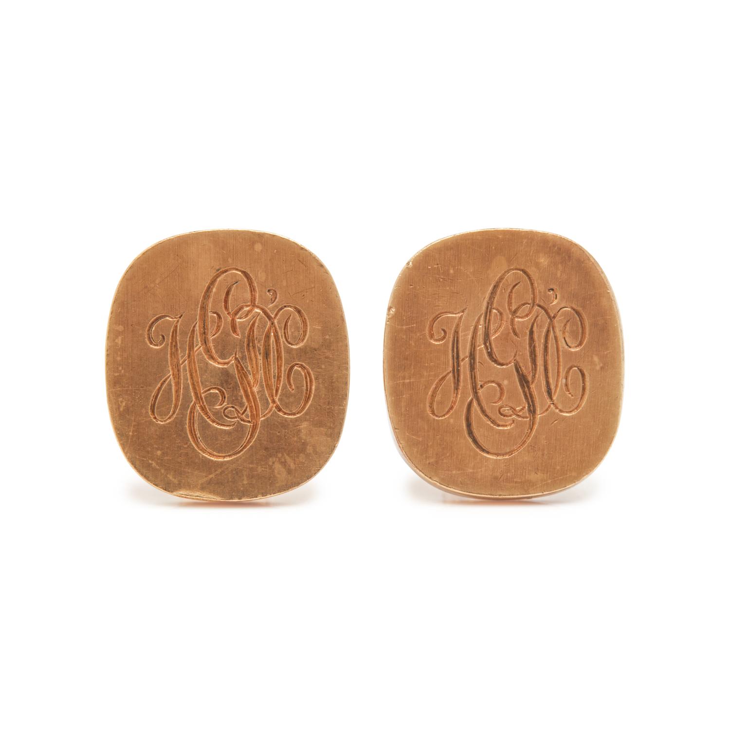 TIFFANY & CO., YELLOW GOLD MONOGRAMMED CUFFLINKS