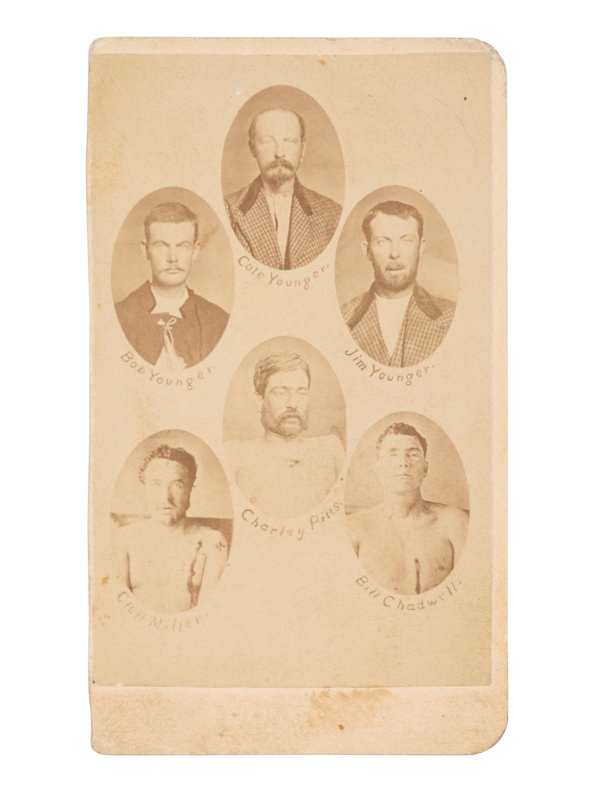 [OUTLAWS]. STIFF, C.W., photographer. Composite CDV of the Northfield Robbers. St. Paul, MN, n.d.