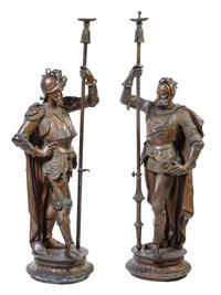 A Pair of Large Cast Metal Figural Torcheres Height 54 inches. — LATE 19TH CENTURY