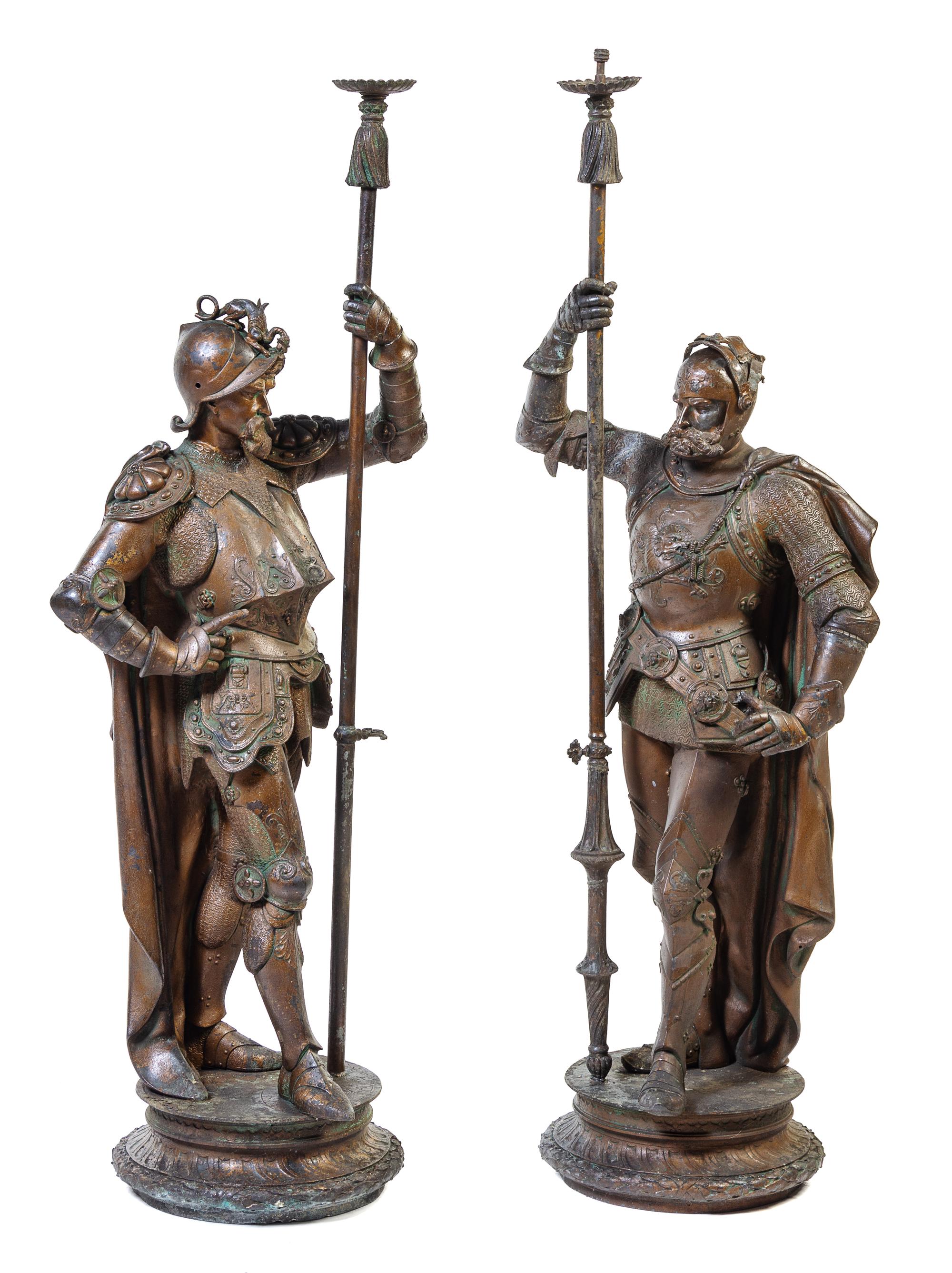 A Pair of Large Cast Metal Figural Torcheres Height 54 inches. — LATE 19TH CENTURY