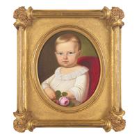 German School 19th Century, A Portrait of a Baby Girl with Rose