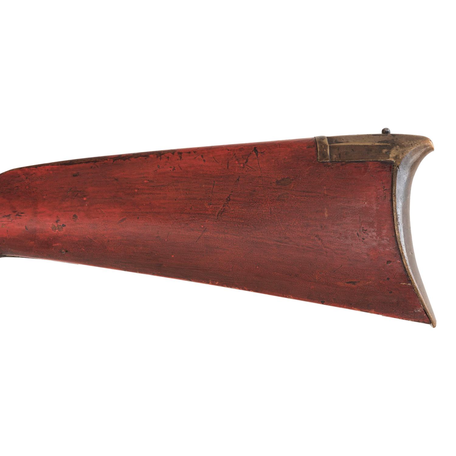 Red Painted Percussion Altered Smooth Rifle with Powder Horn & Pipe Tomahawk