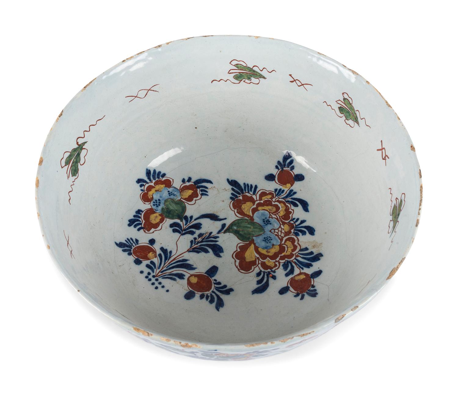 A Dutch Delft Polychrome Decorated and Glazed Earthenware Punch Bowl