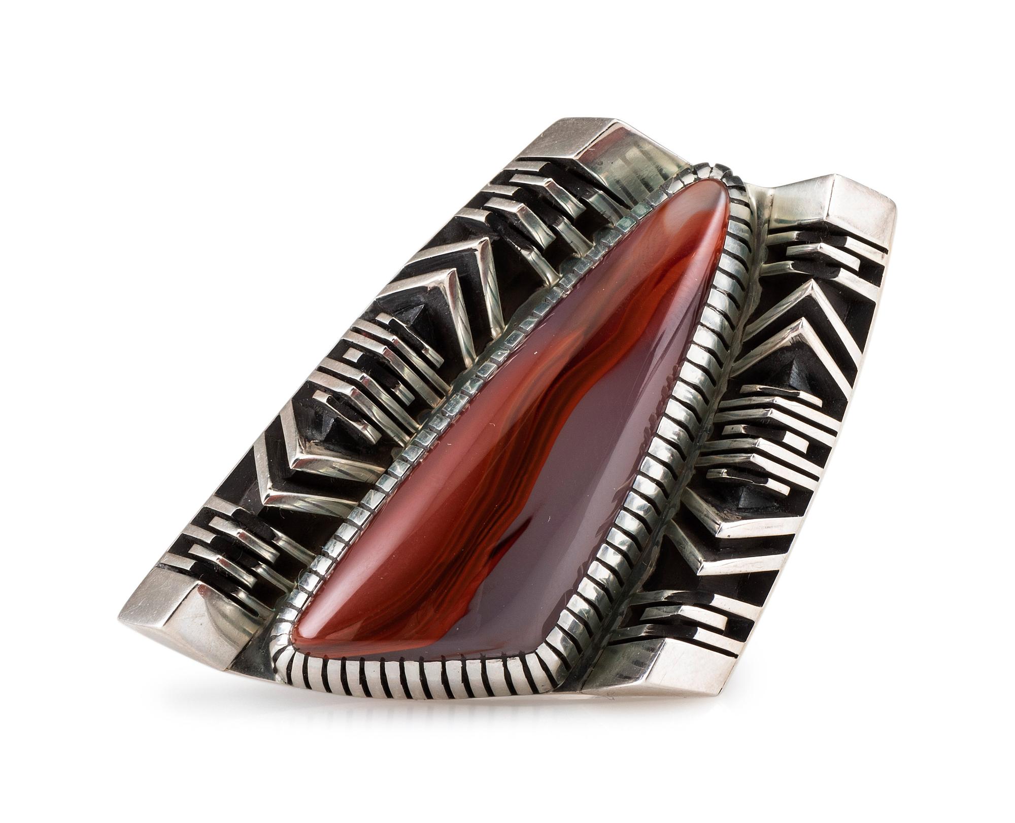 Large Sterling Silver and Agate Ring