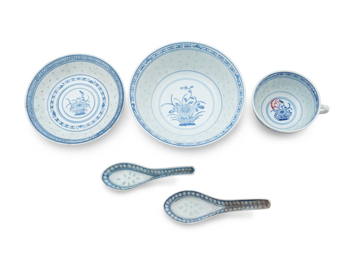 A Partial Set of Chinese Blue and White Porcelain Dinner Service