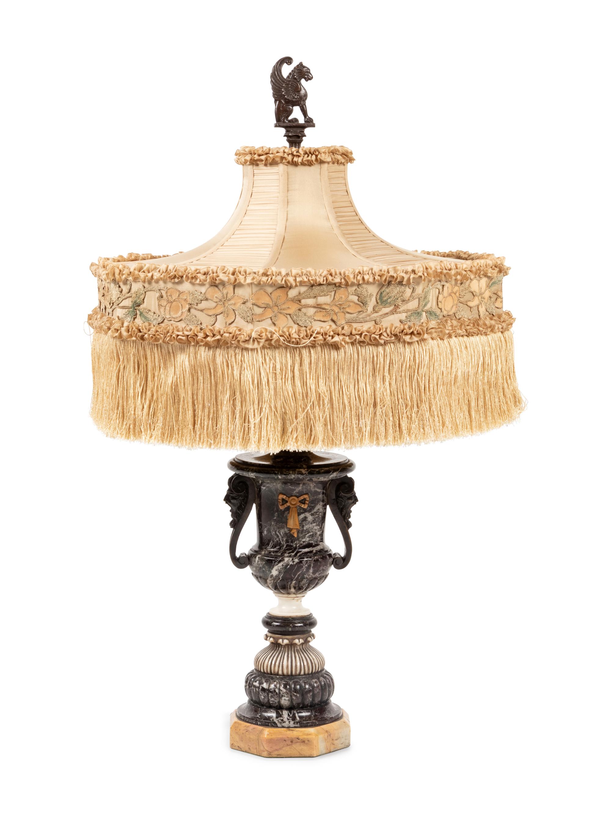 A Continental Gilt Bronze Mounted Marble Table Lamp