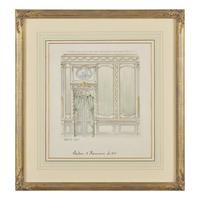 Attributed to Eugène Dienst (French, 19th Century), A Group of Six Hand-Drawn and Painted Studies of French Interiors