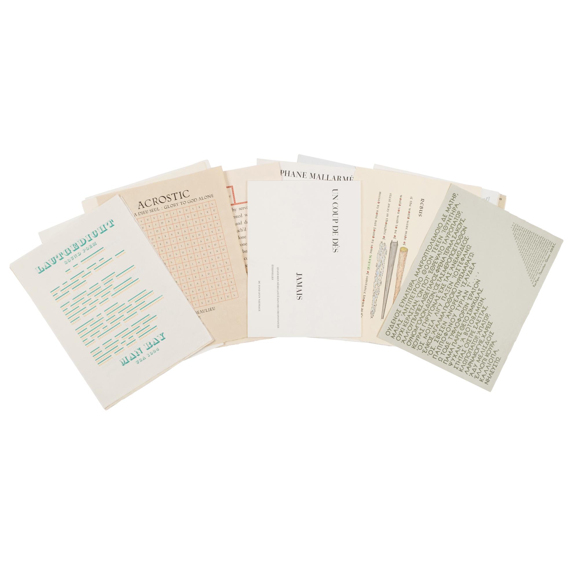 [Fine Press - Arion Press]. Todd, Glenn, editor. Shaped Poetry: A Suite of 30 Typographic Prints Chronicling this Literary Form from 300BC to the Present . San Francisco: The Arion Press, 1981.