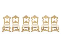 A Set of Six Continental Carved and Cream and Yellow-Painted Dining Chairs