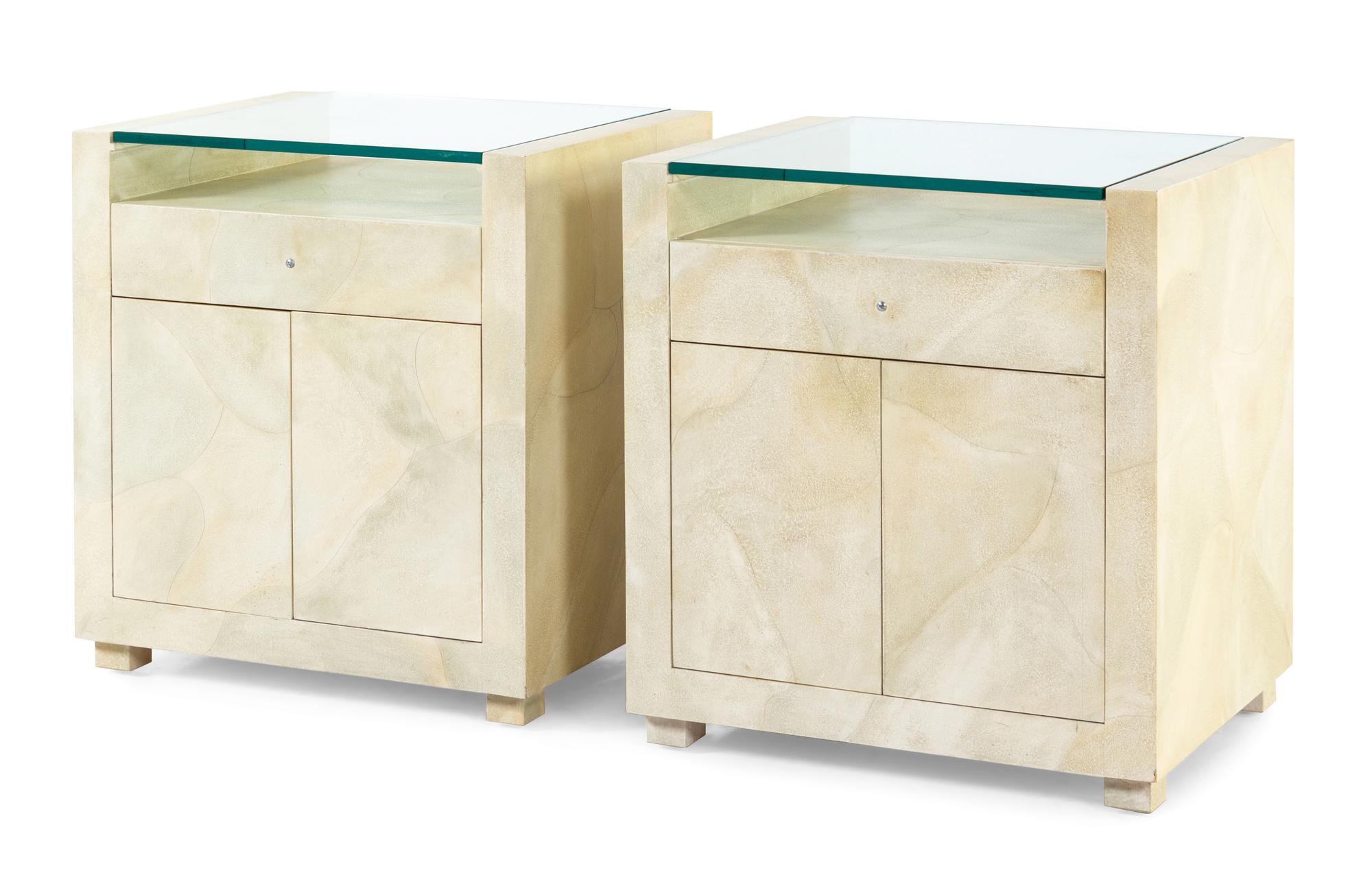 A Pair of Parchment Veneered Side Tables