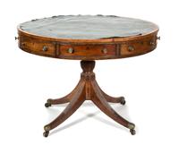 A George III Style Leather Top Drum Table — 19TH CENTURY