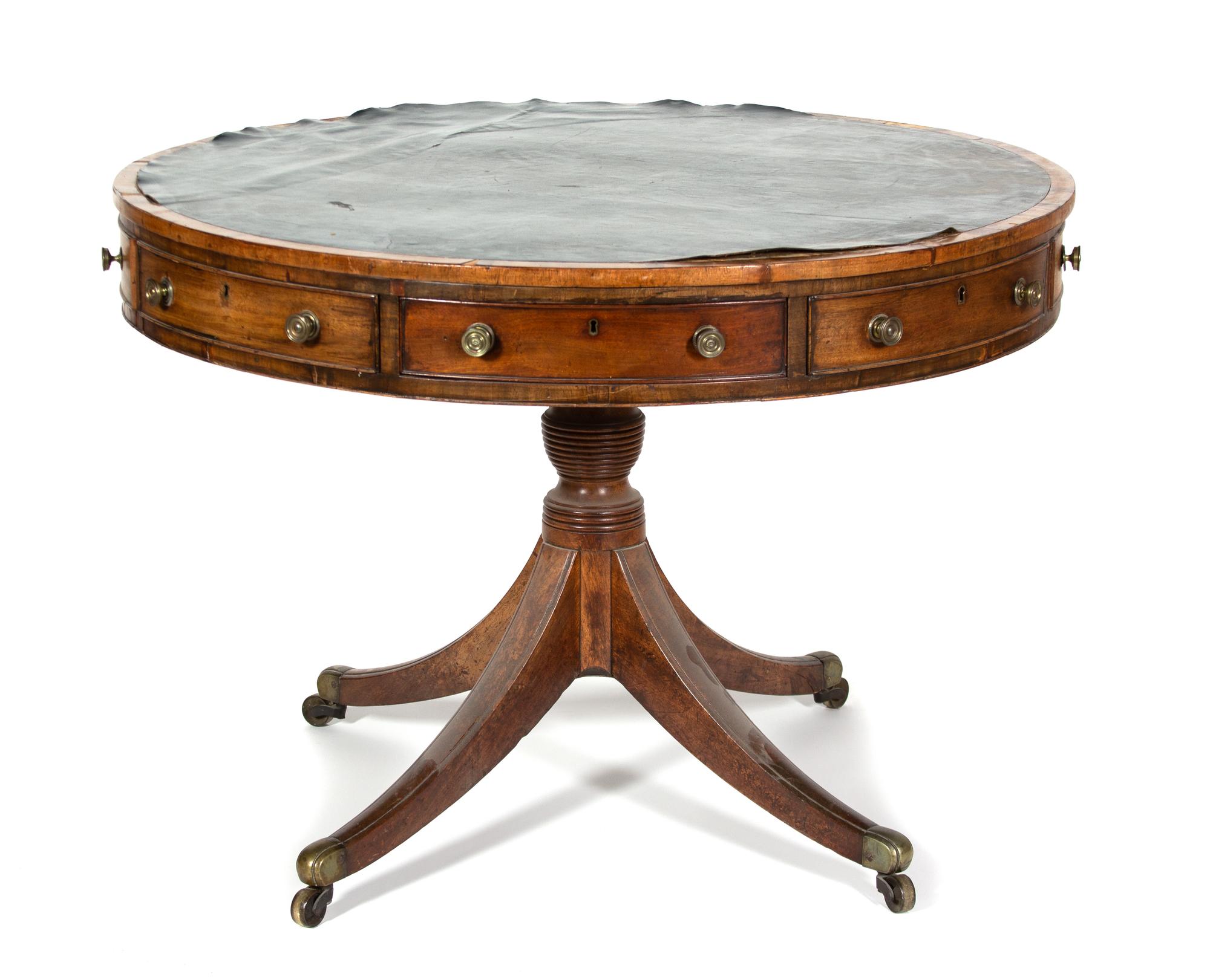 A George III Style Leather Top Drum Table — 19TH CENTURY