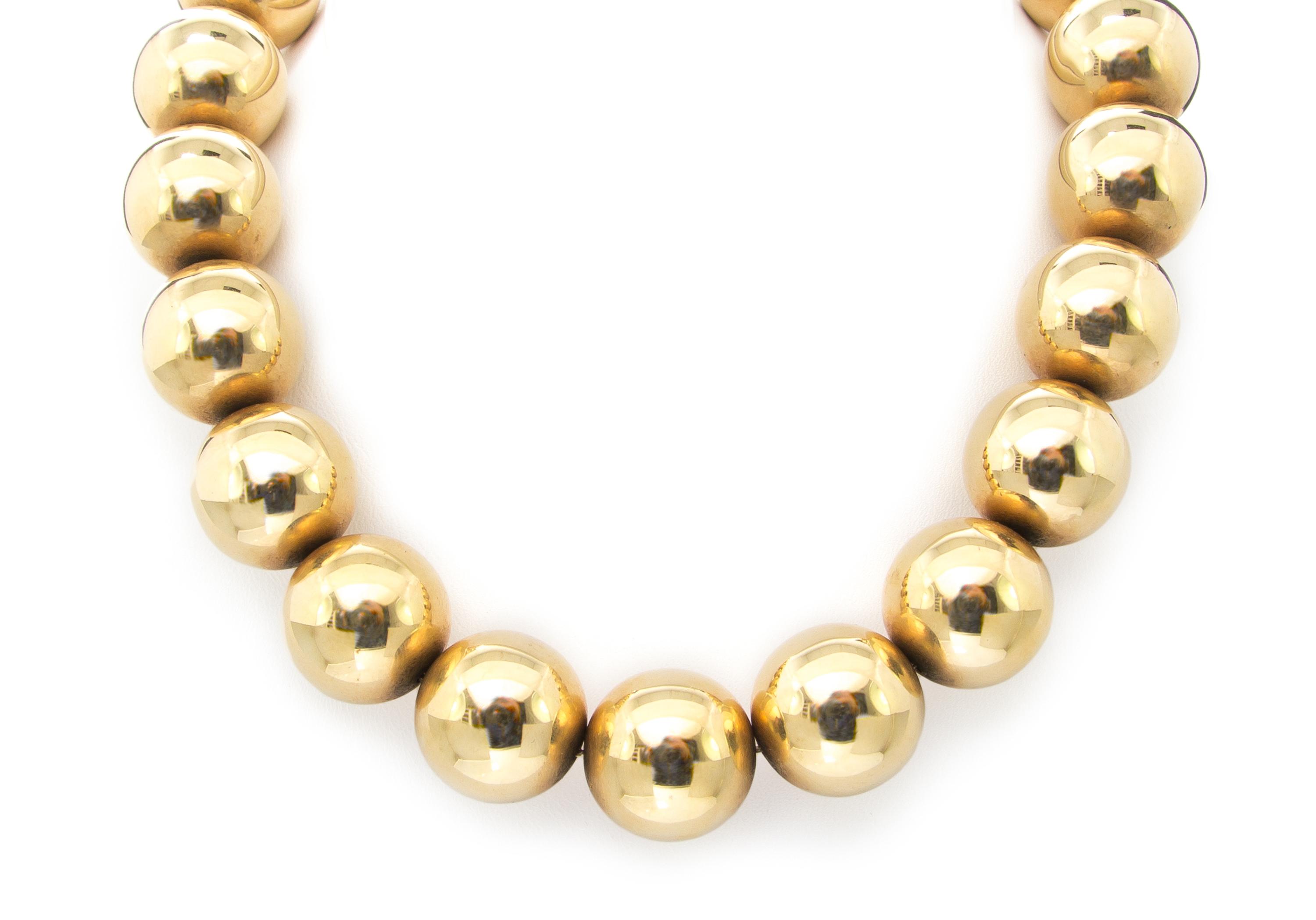 A 14 Karat Yellow Gold Bead Necklace, 53.10 dwts.