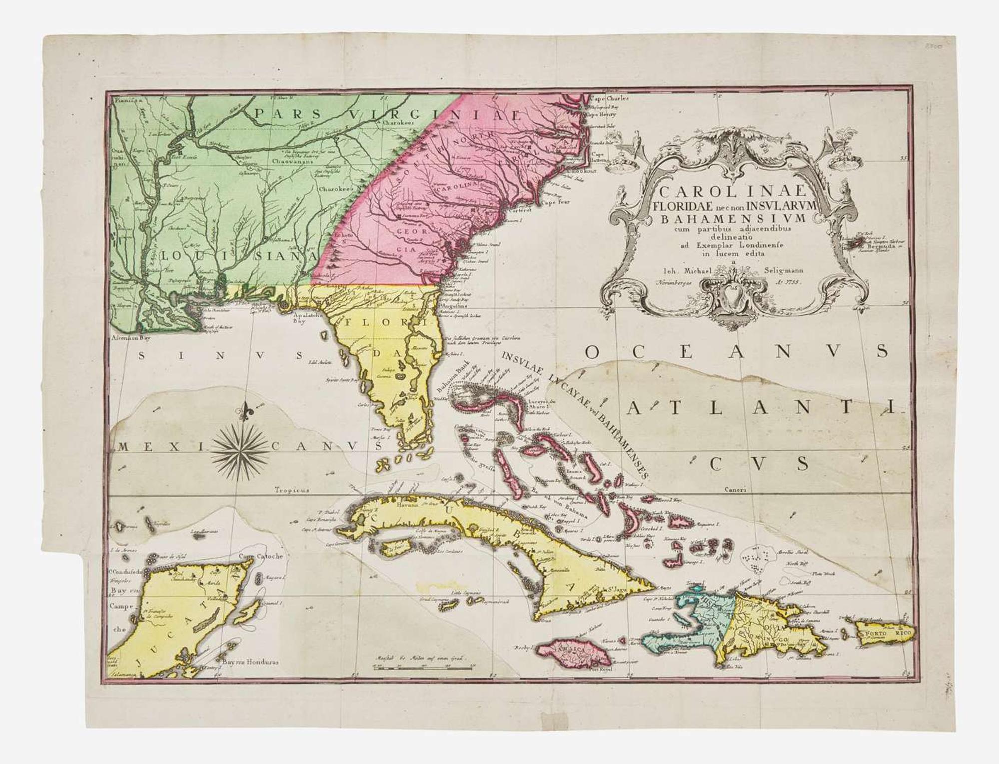 [Maps & Atlases] (Catesby, Mark, and Johan Michael Seligmann): Carolinae Floridae nec non Insularum Bahamensium...