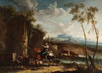 Follower of Johannes Van Der Bent (Dutch, 1650-1690) — Landscape with Shepherds and a Shepherdess