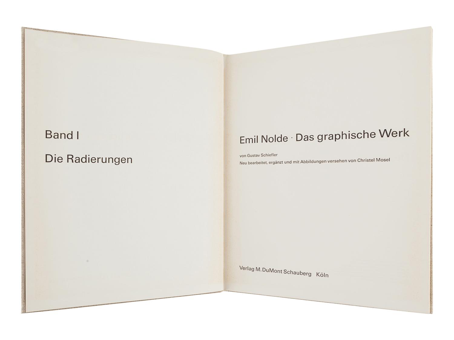 [NOLDE, Emil (1867-1956)]. SCHIEFLER, von Gustav. Emil Nolde: Das Graphische Werk. Band I: Die Radierungen; Band II: Holzschnitte und Lithographien. Cologne: Verlag M. DuMont Schauberg, 1967.
