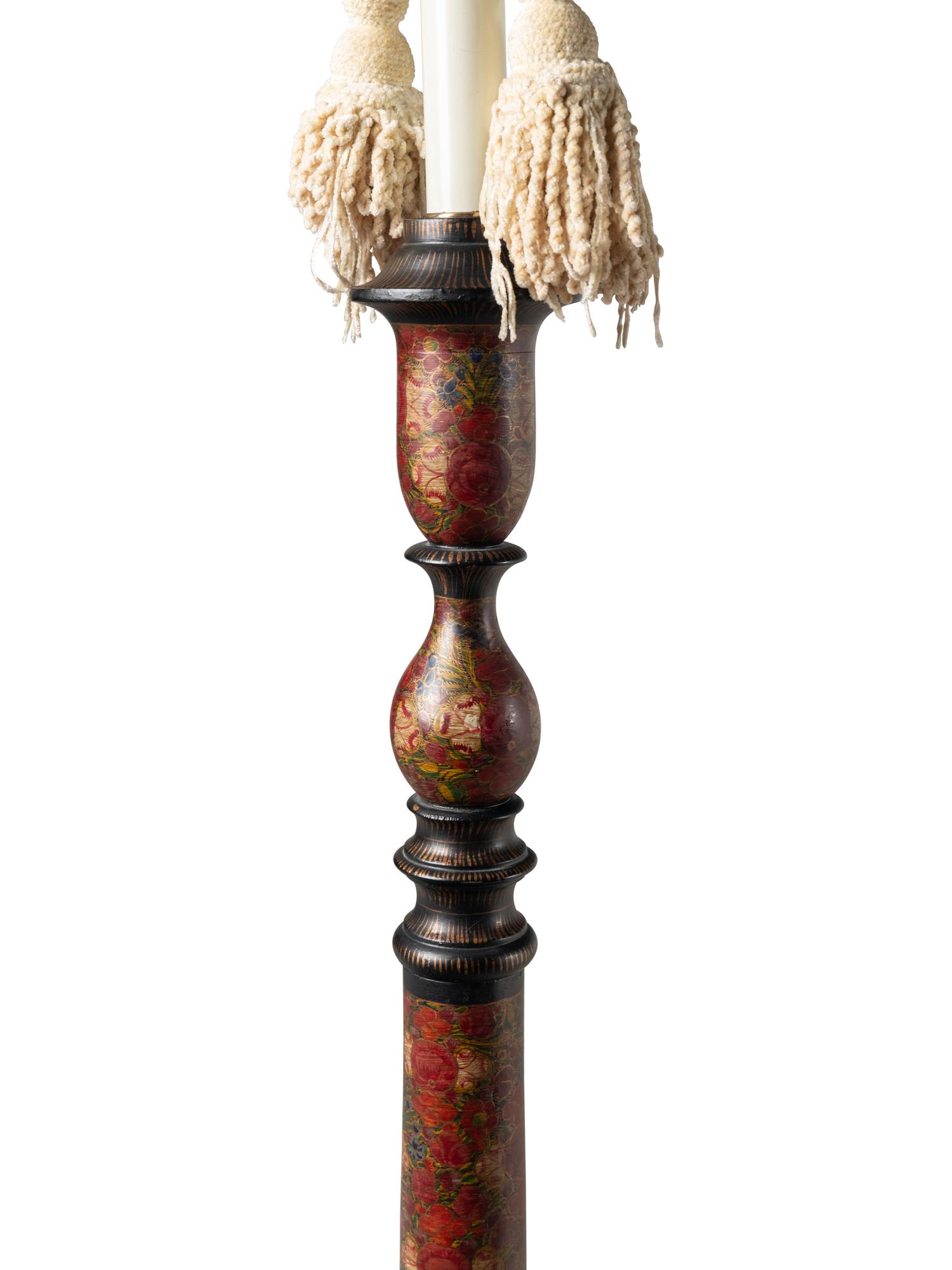 A Kashmiri Style Painted Wood Floor Lamp