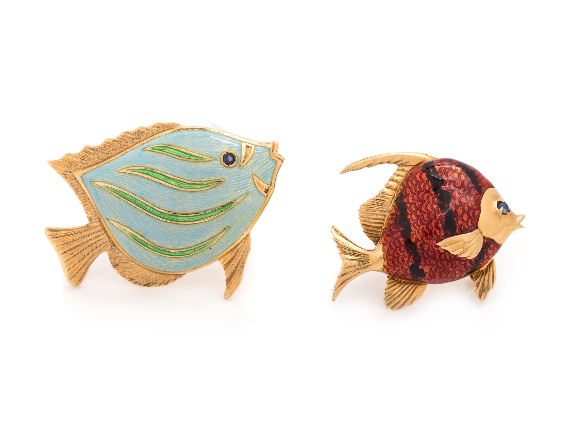 COLLECTION OF POLYCHROME ENAMEL FISH BROOCHES