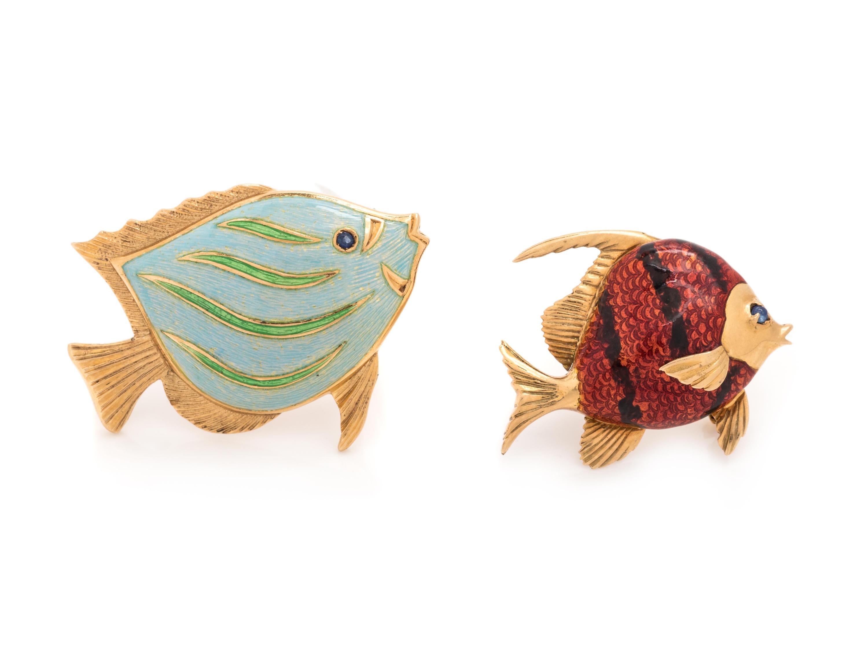 COLLECTION OF POLYCHROME ENAMEL FISH BROOCHES