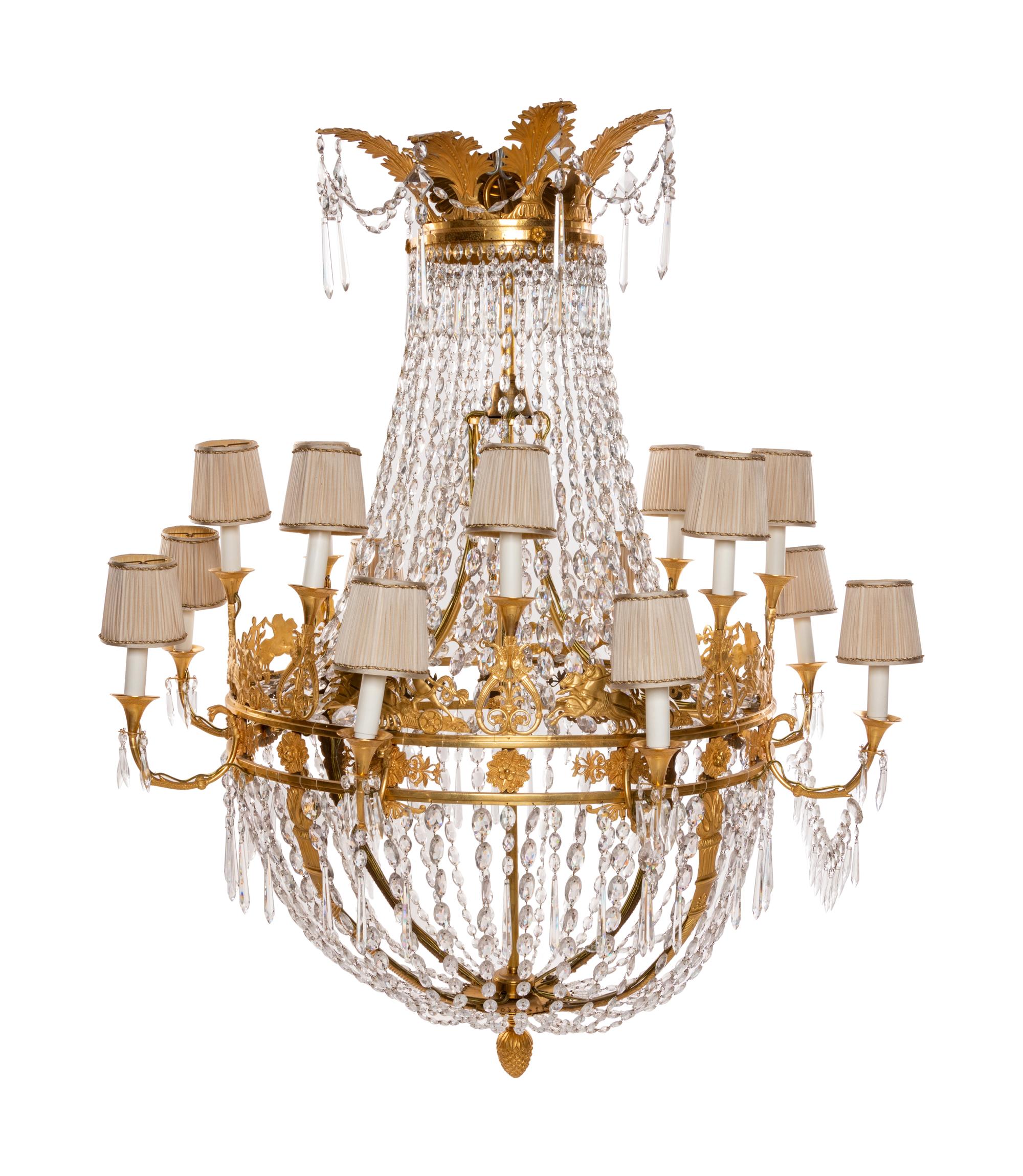A Russian Empire Gilt Bronze and Cut Glass Sixteen-Light Chandelier