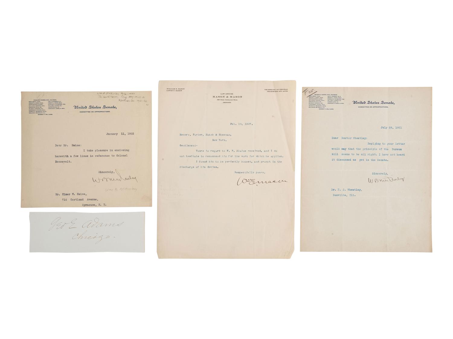 [ILLINOIS] Autographs and ephemera related to Illinois politicians and other influential figures.
