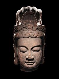 A Chinese Carved Stone Head of Guanyin