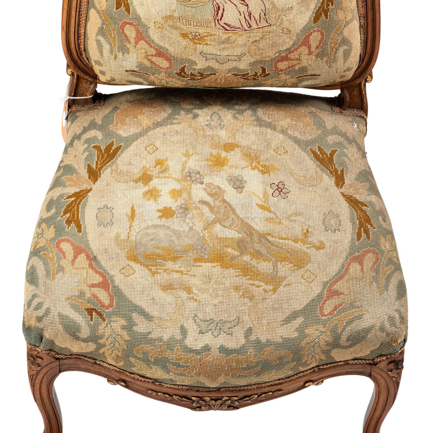 A Suite of Louis XV-Style Carved Walnut Needlework Upholstered Seating Furniture