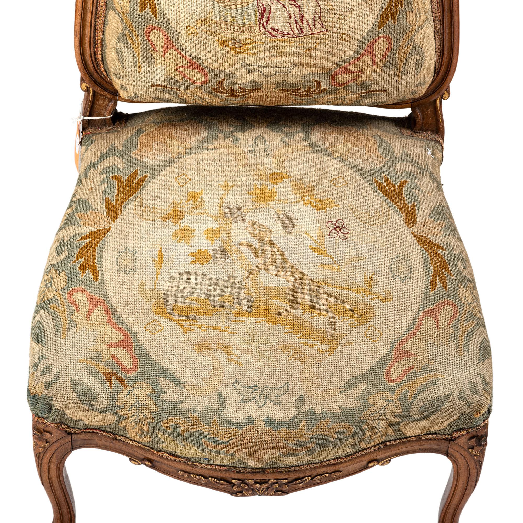 A Suite of Louis XV-Style Carved Walnut Needlework Upholstered Seating Furniture