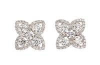 A Pair of 18 Karat White Gold and Diamond Cluster Earrings, 1.80 dwts.