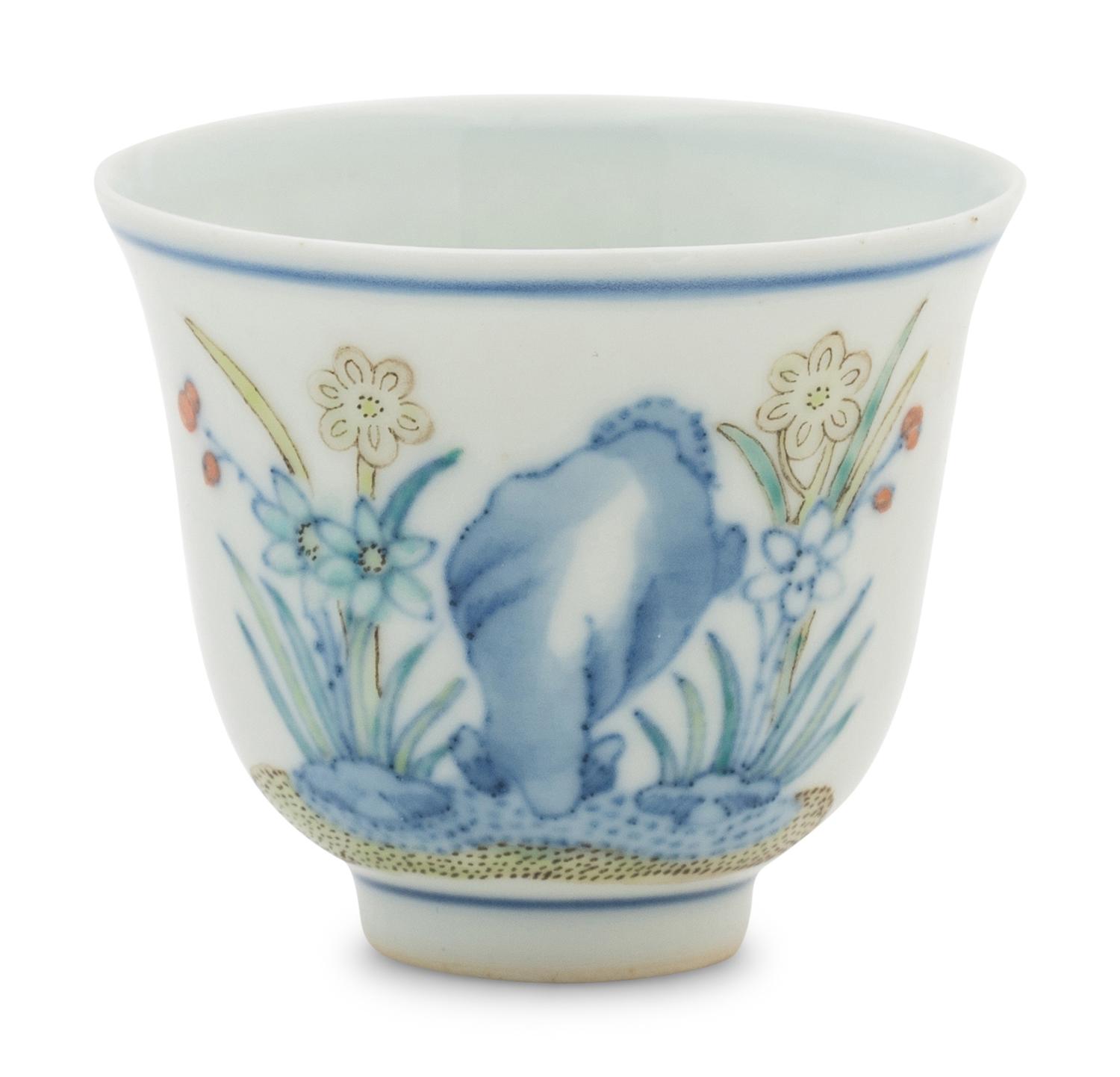 A Chinese Doucai Porcelain Wine Cup
