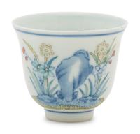 A Chinese Doucai Porcelain Wine Cup