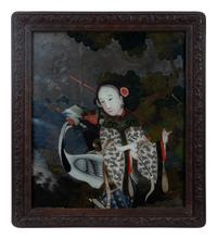 A Chinese Export Reverse Painted Glass Mirror — 20TH CENTURY