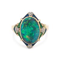 BLACK OPAL, DIAMOND AND ENAMEL RING