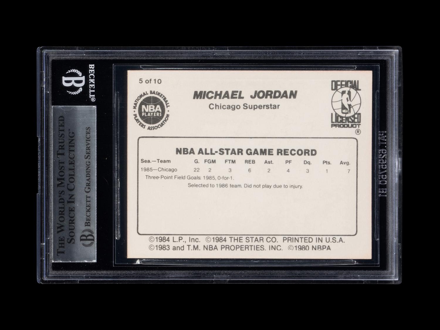A 1986 Star Michael Jordan Set Break Basketball Card No. 5 1985 All Star (BGS 9 MINT)