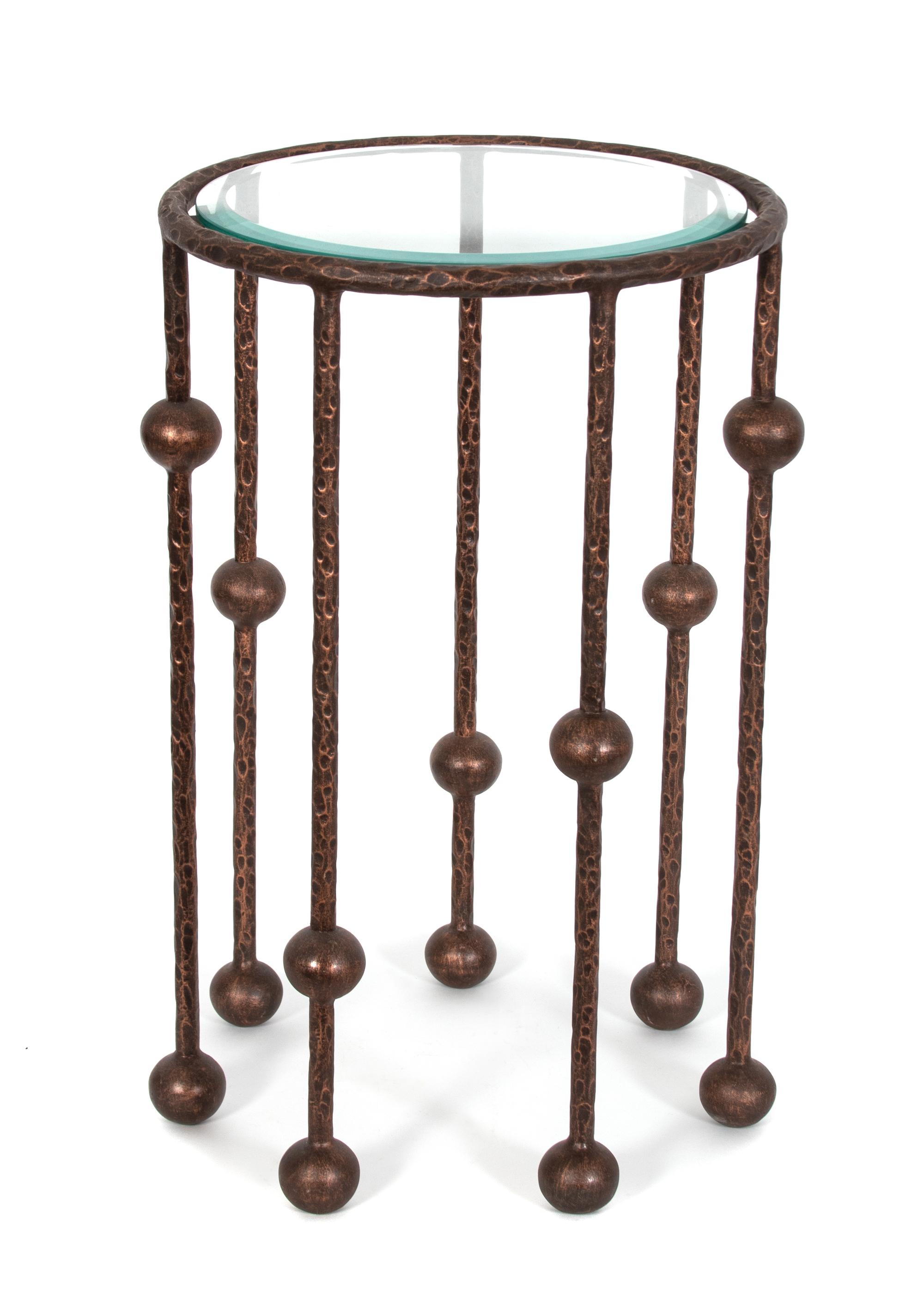 A Modern Wrought Iron Knot-Form and Glass Top Side Table Height 25 x diameter 15 inches. — 20TH CENTURY