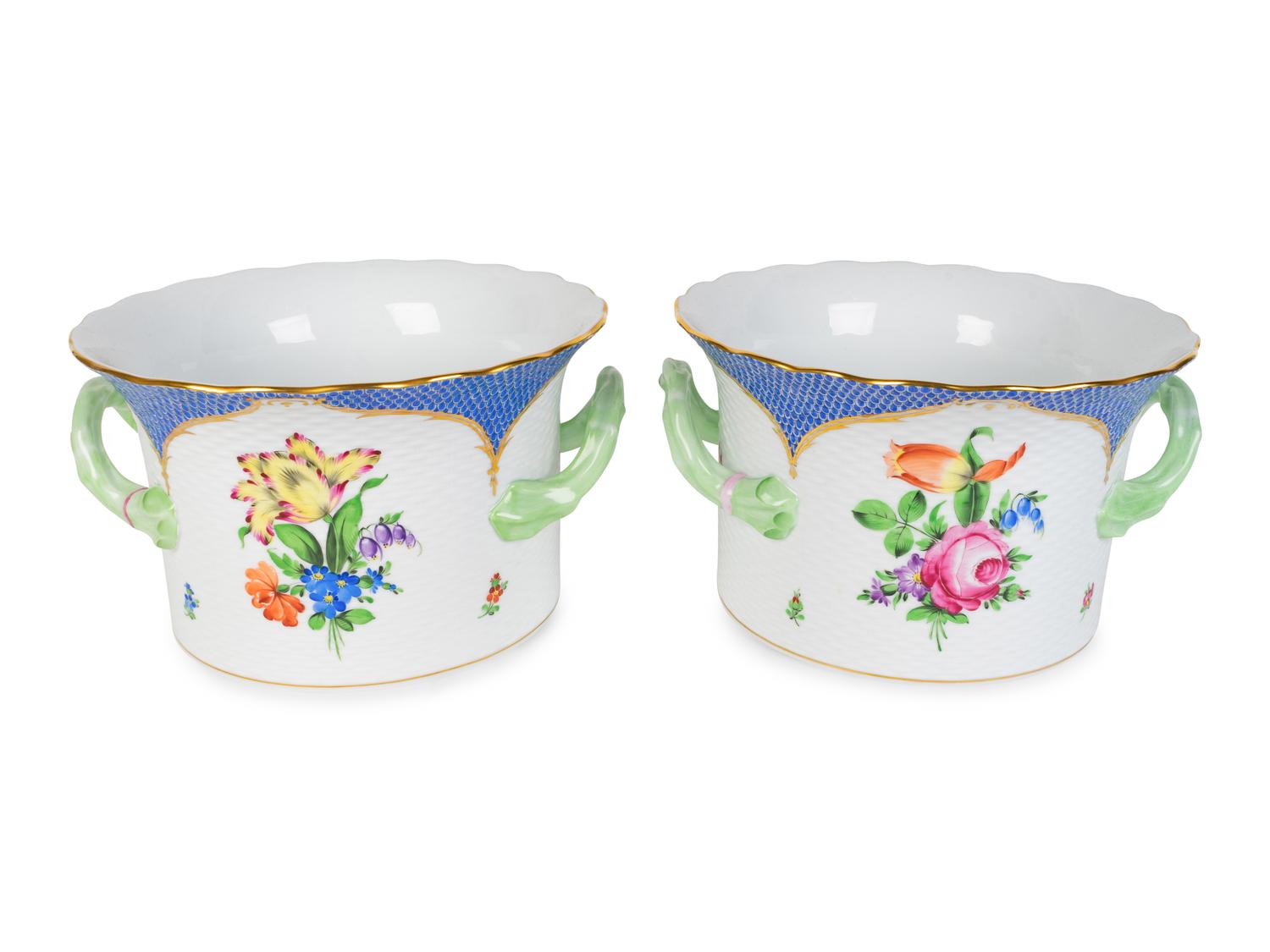 A Pair of Herend Porcelain Cachepots — 20TH CENTURY