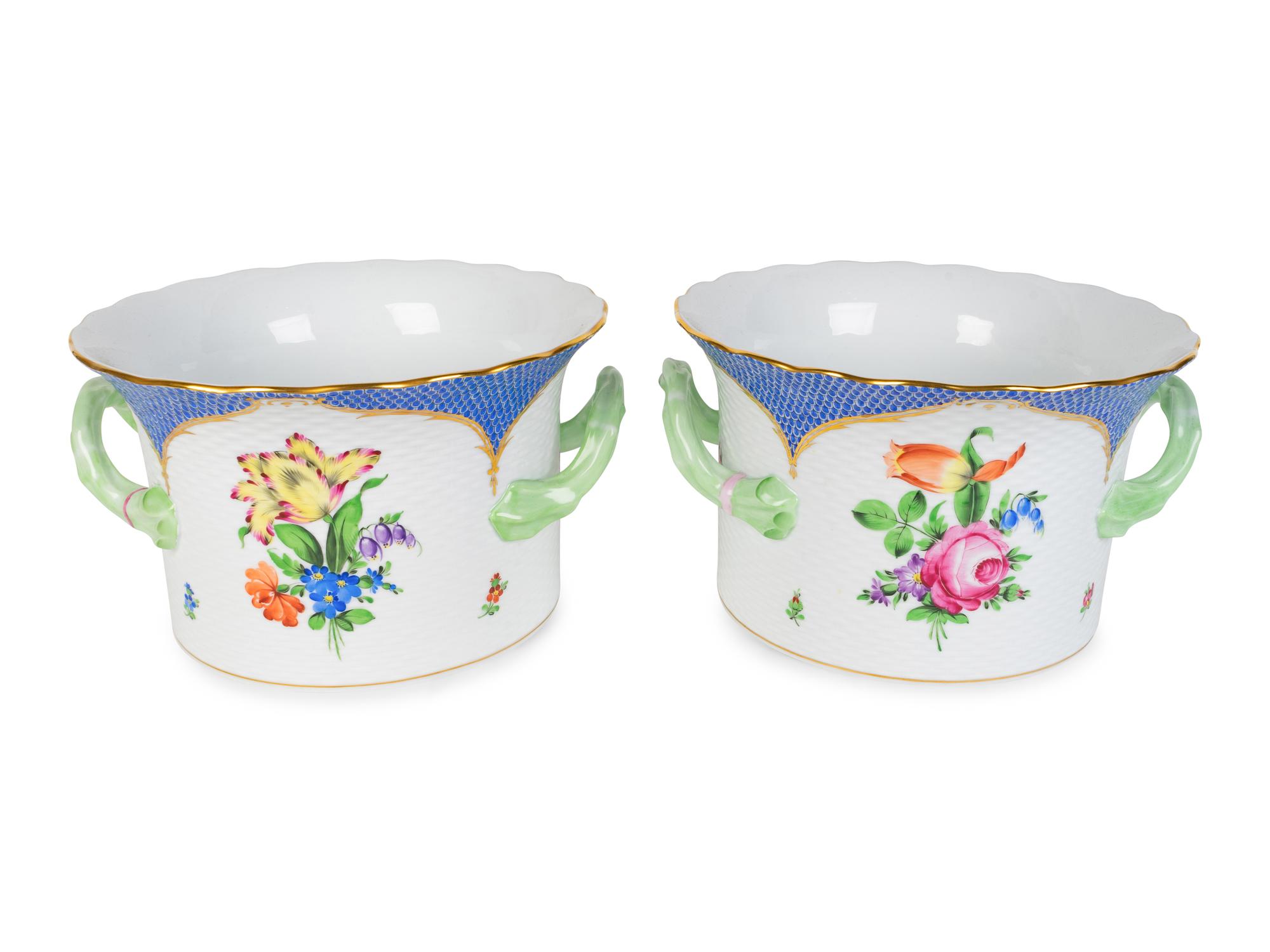 A Pair of Herend Porcelain Cachepots — 20TH CENTURY