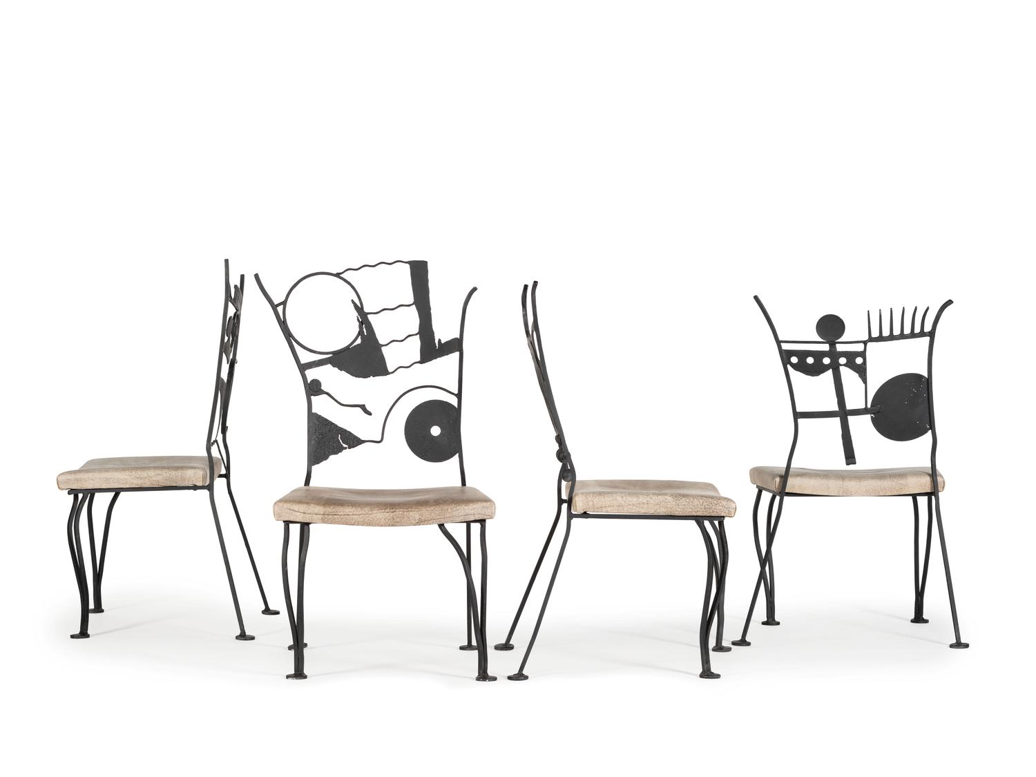 A Set of Four Post-Modern Painted Wrought Iron Chairs